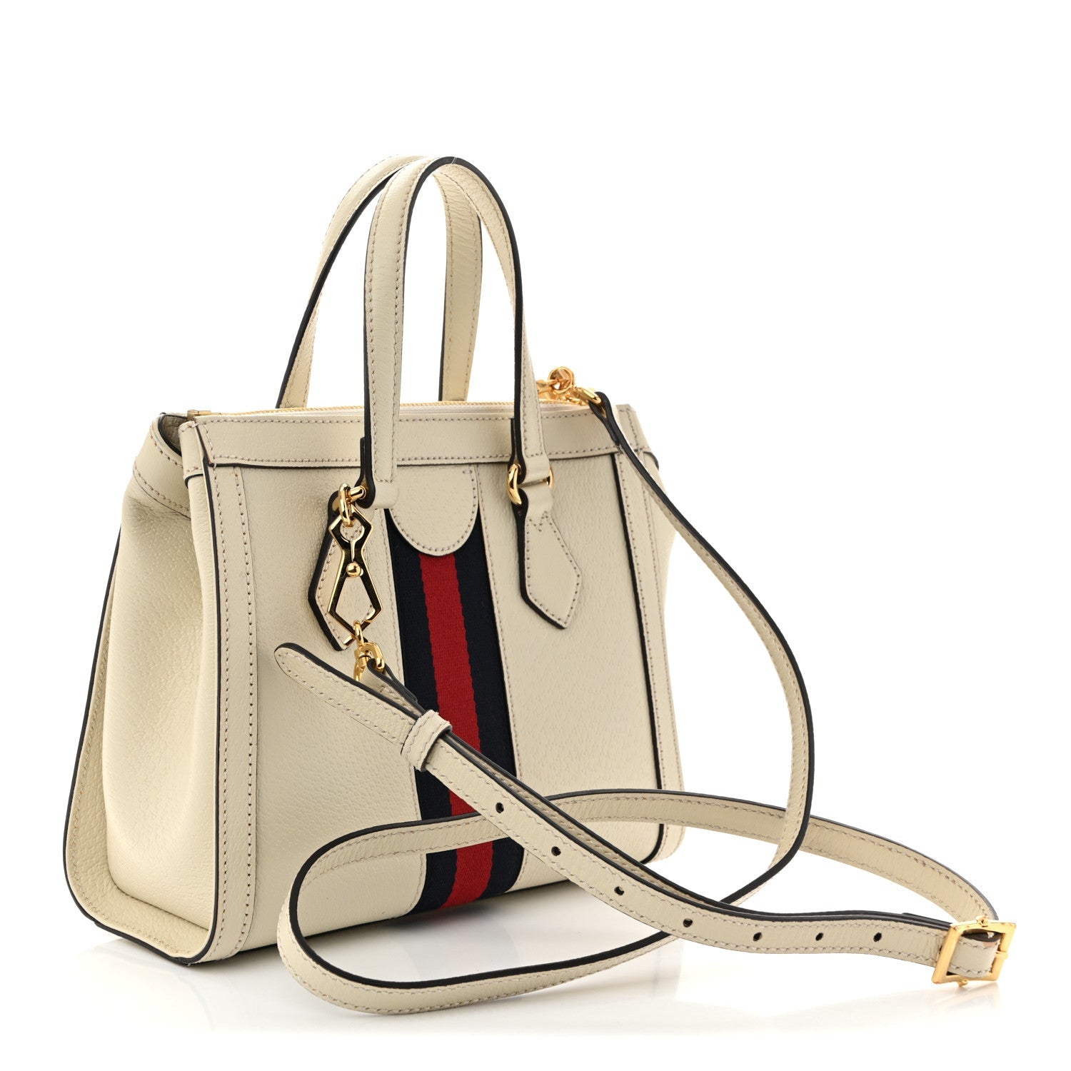 Textured Calfskin Web Small Ophidia Tote Bag Mystic White