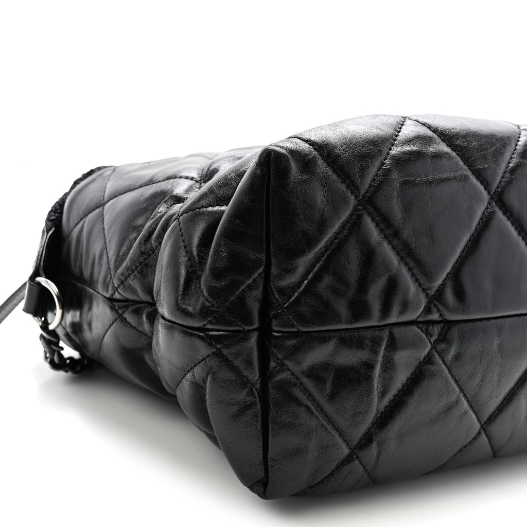 Glazed Calfskin Quilted Tweed Portobello Tote Black