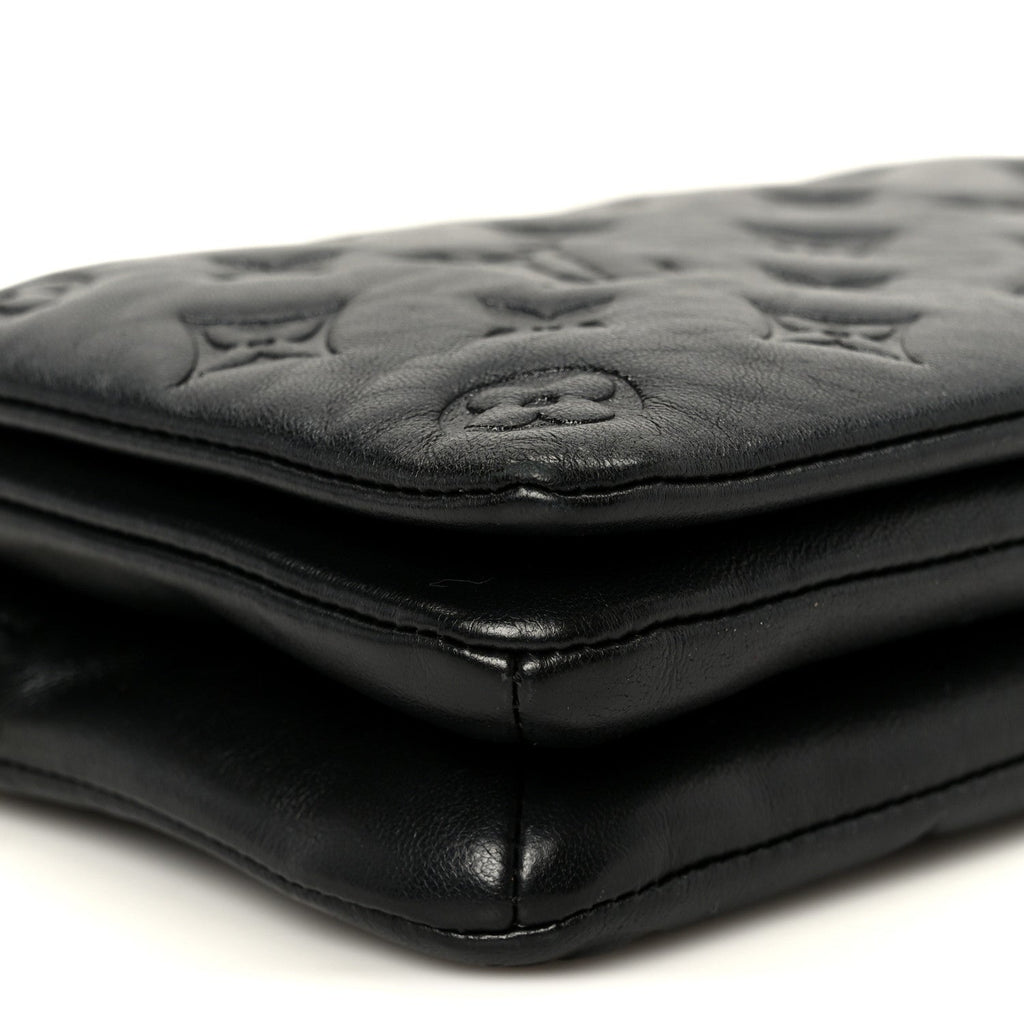 Lambskin Embossed Monogram Pochette Coussin Black