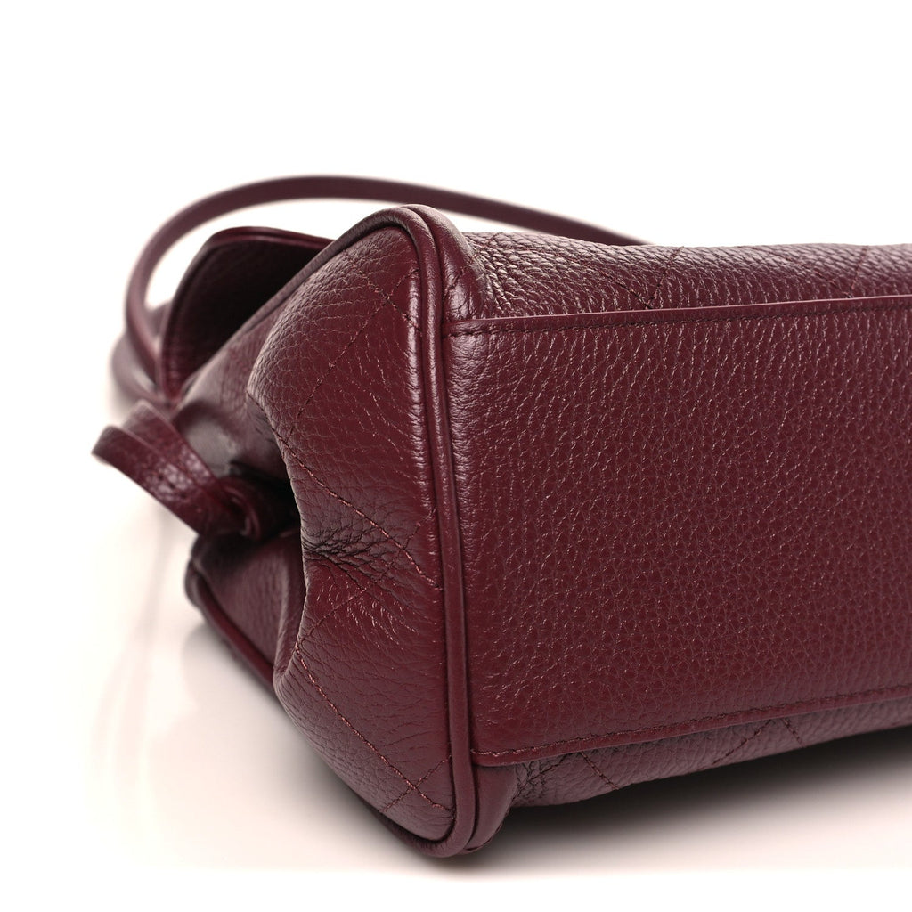 Grained Calfskin Stitched Urban Essentials Small Shopping Bag Burgundy