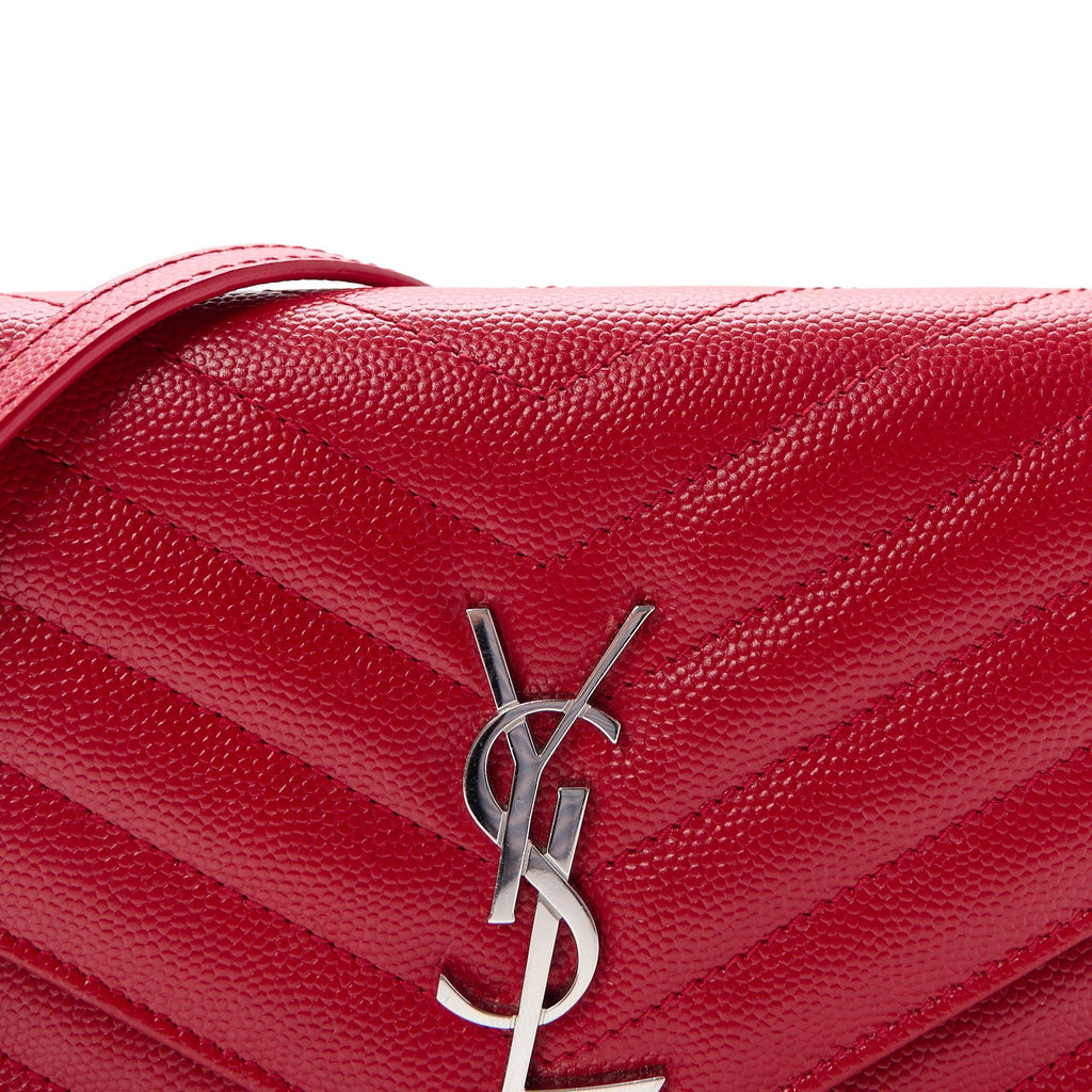 Grain De Poudre Matelasse Chevron Monogram Envelope Chain Wallet New Red