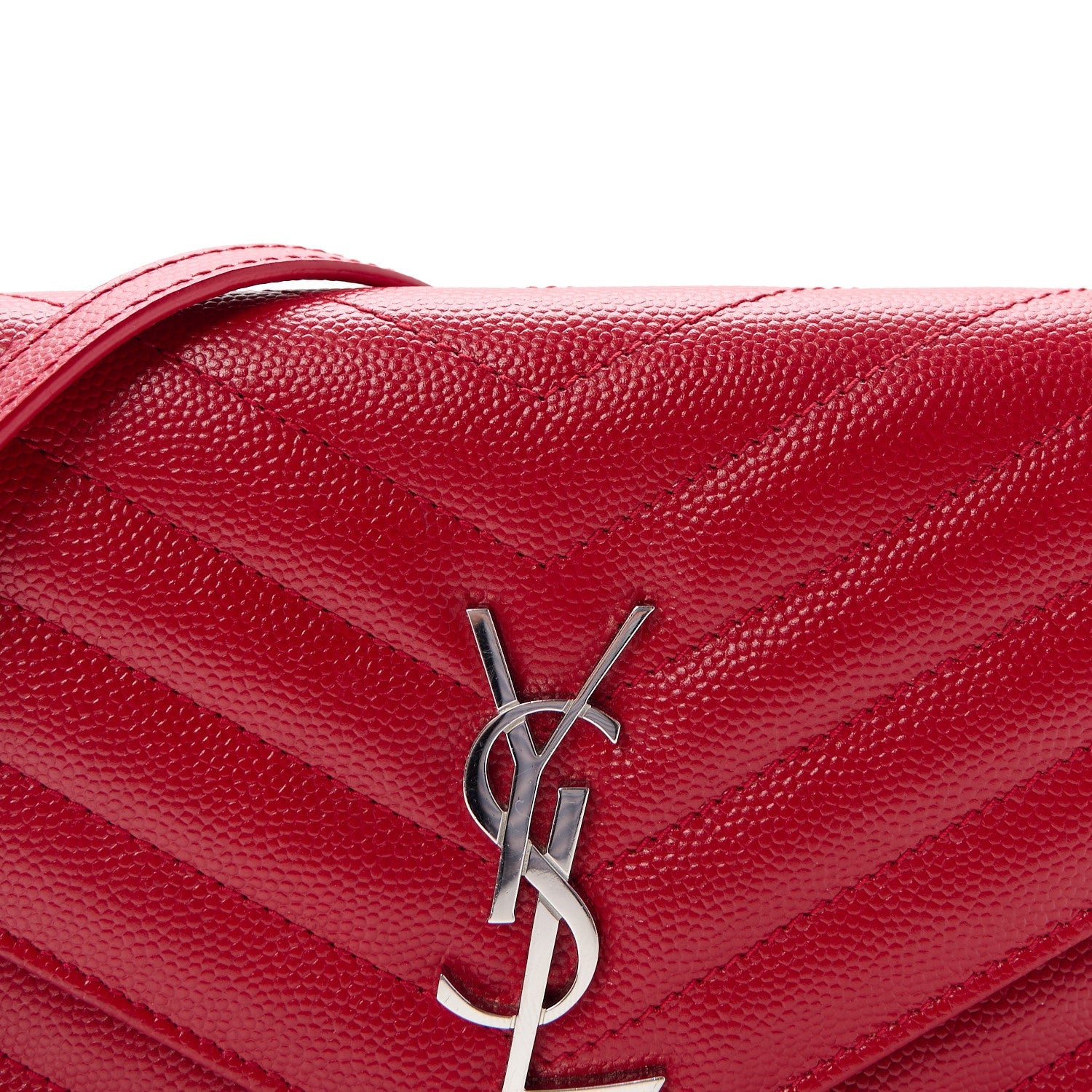 Grain De Poudre Matelasse Chevron Monogram Envelope Chain Wallet New Red