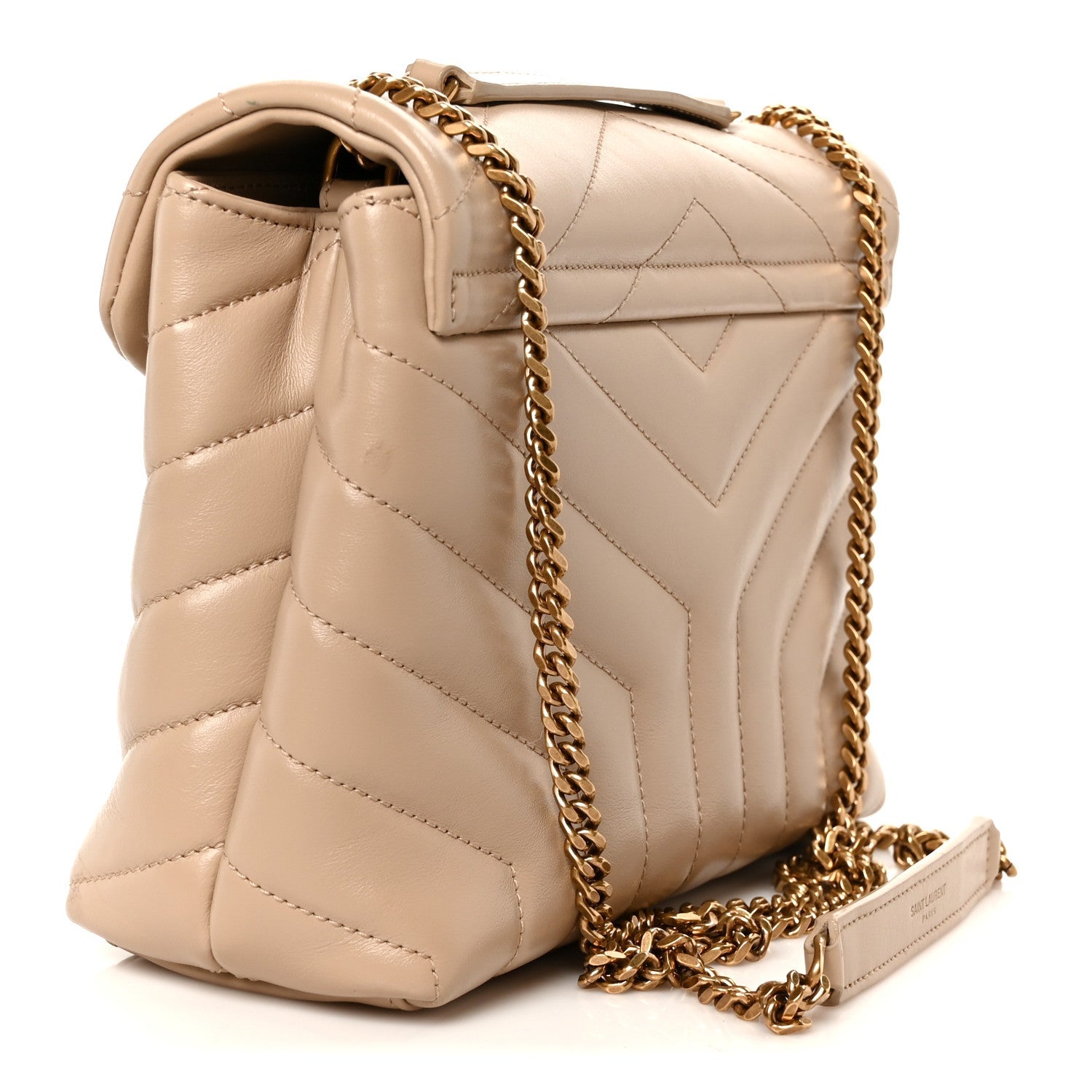 Calfskin Y Quilted Monogram Small Loulou Chain Satchel Dark Beige