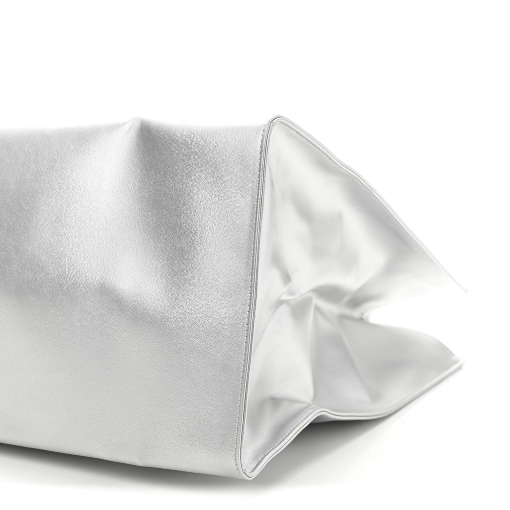 Metallic Vegan Leather Large Shopping Bag Silver