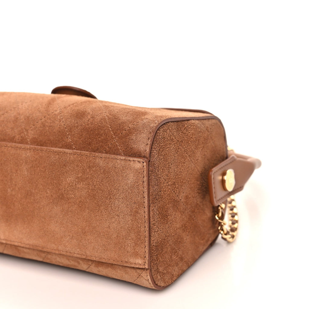 Suede Quilted Turn Around Clutch With Chain Camel