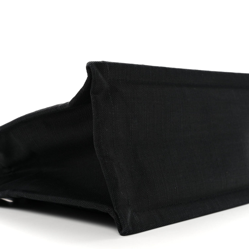 Raffia Linen Calfskin Small Rive Gauche Tote Black