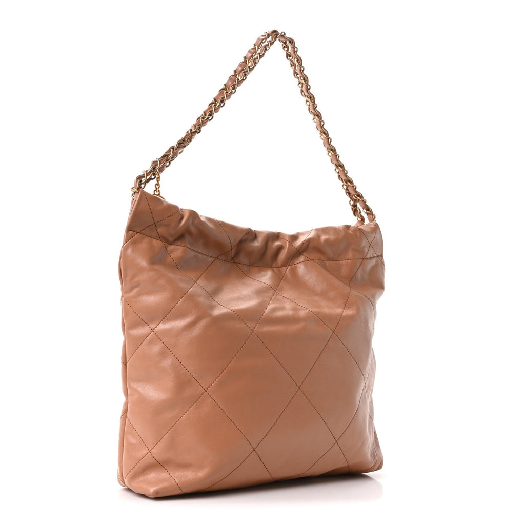 Shiny Calfskin Quilted Small Chanel 22 Beige