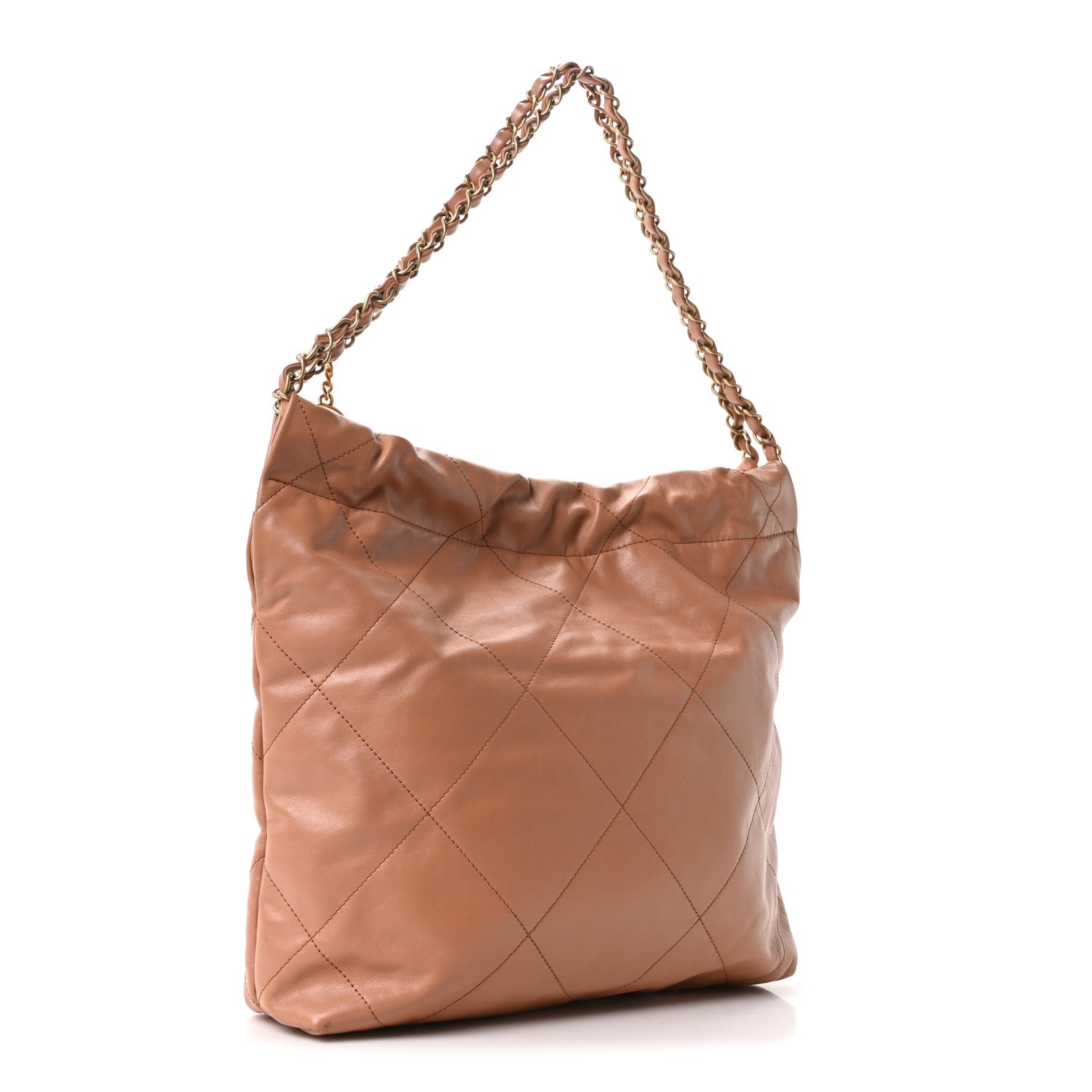 Shiny Calfskin Quilted Small Chanel 22 Beige