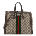 GG Supreme Monogram Web Medium Ophidia Tote Bag Brown