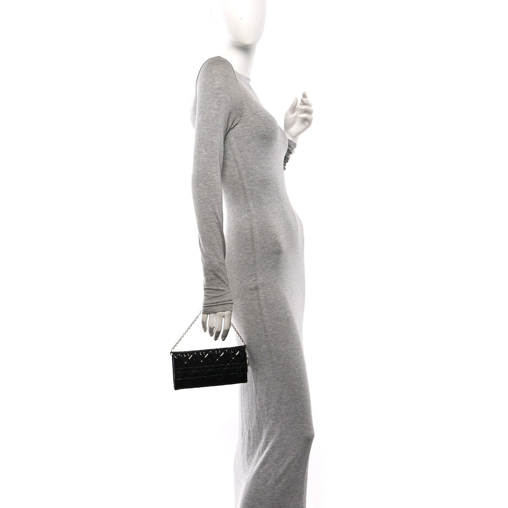 Patent Lambskin Cannage Lady Dior Rendezvous Wallet On Chain Black