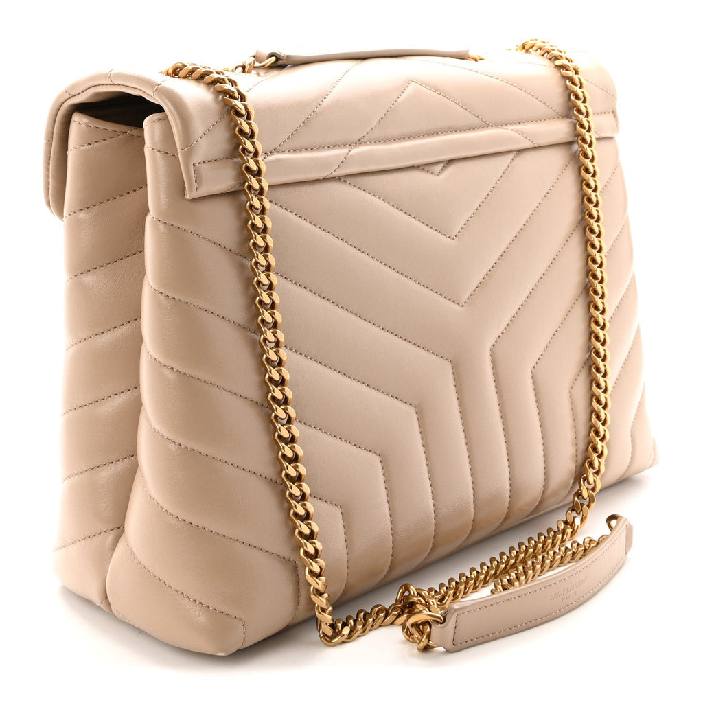 Calfskin Y Quilted Monogram Medium Loulou Chain Satchel Dark Beige