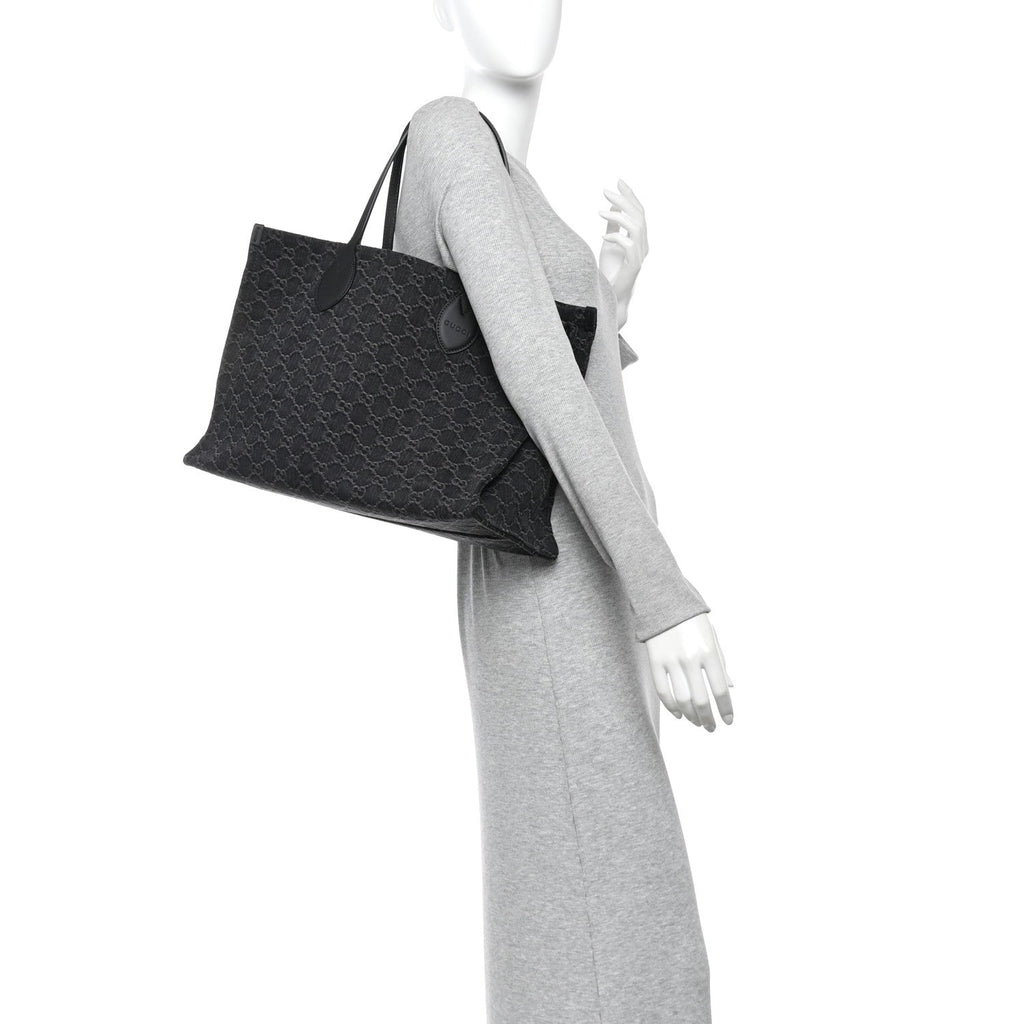 Denim Ophidia GG Monogram Large Tote Black Grey