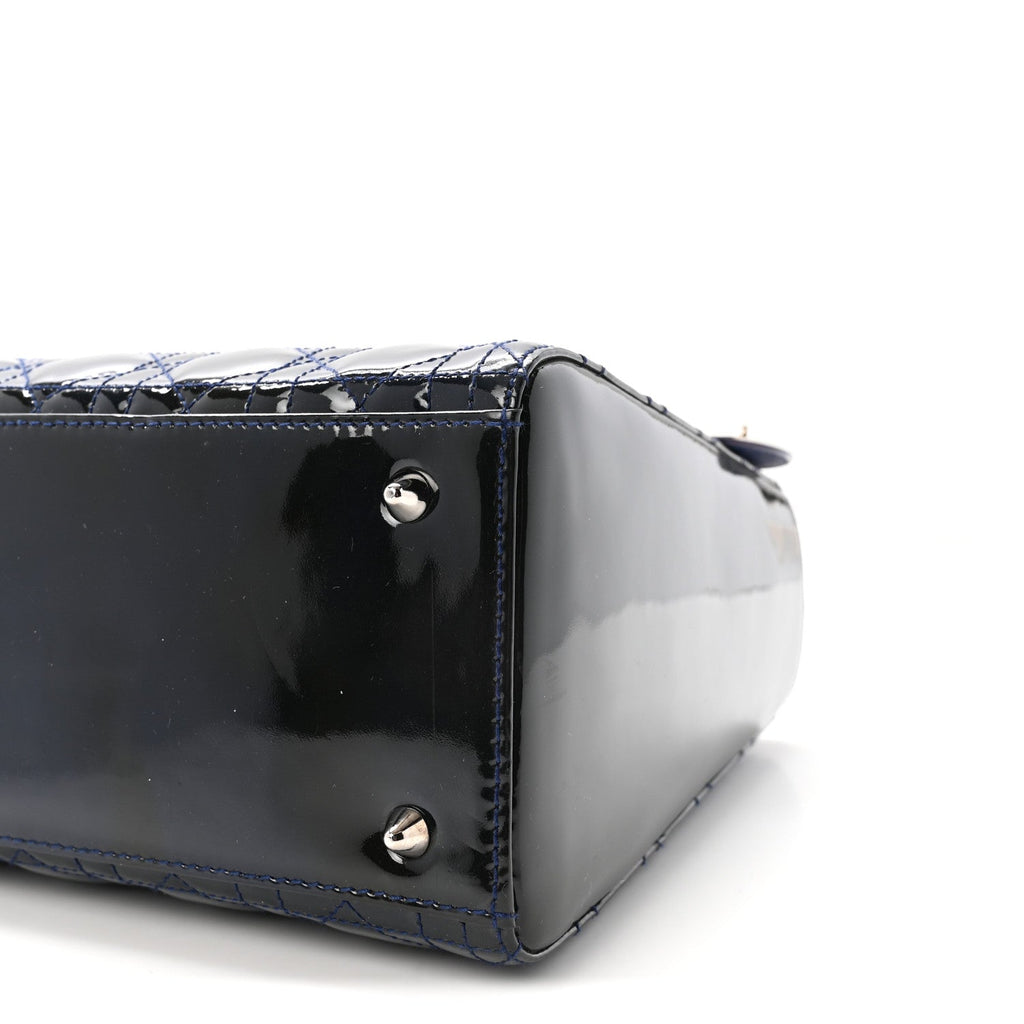 Patent Cannage Medium Lady Dior Navy Blue