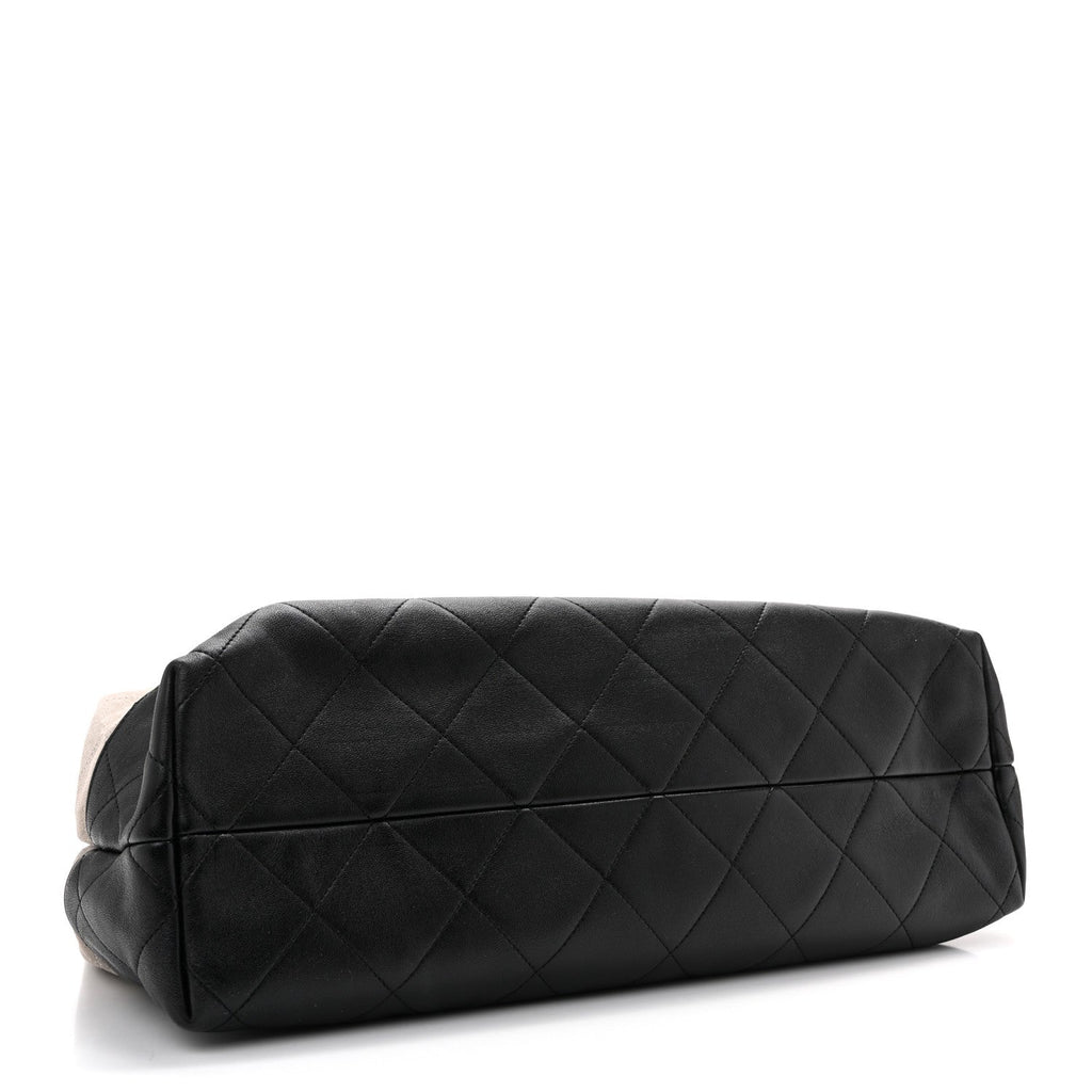 Suede Calfskin Shiny Lambskin Quilted Large Coco Base Shopping Bag Grey Black