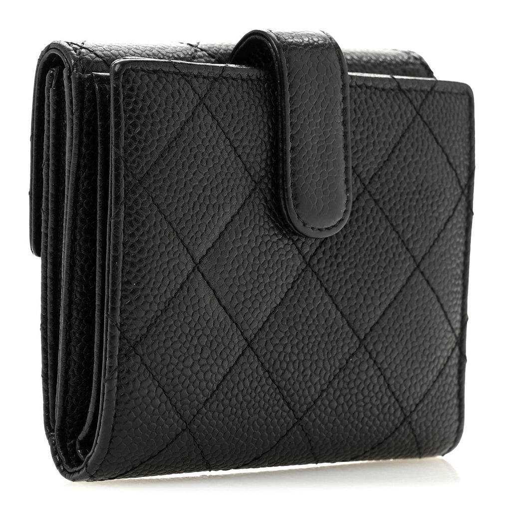 Caviar Quilted Compact French Flap Wallet Black