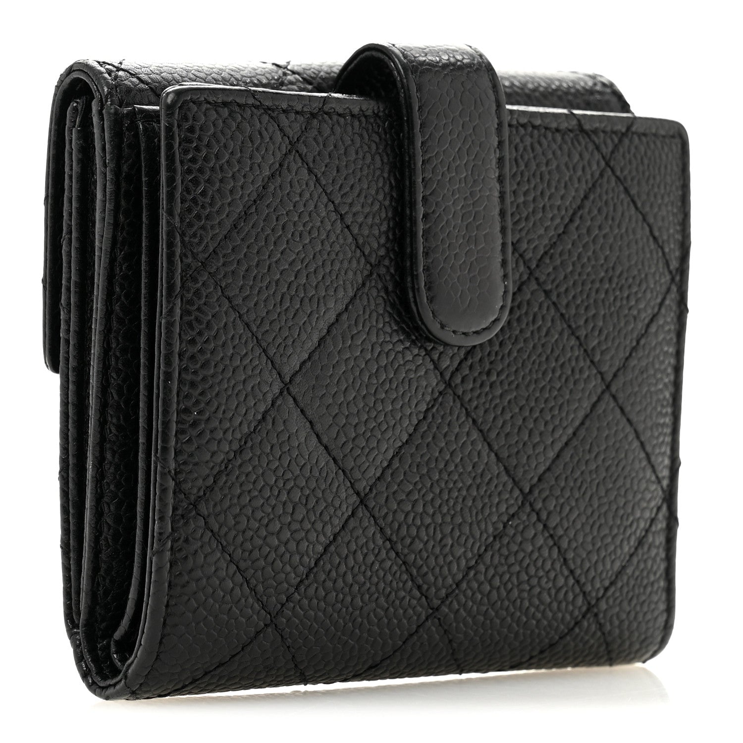 Caviar Quilted Compact French Flap Wallet Black