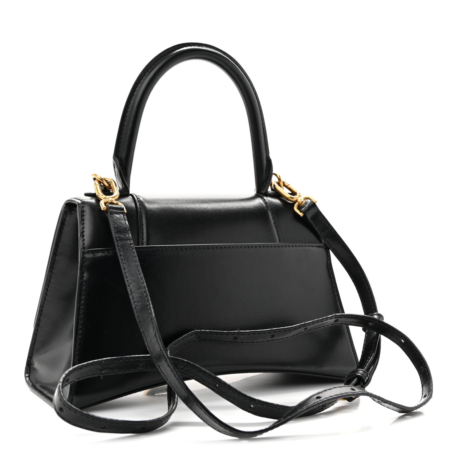 Shiny Box Calfskin Small Hourglass Top Handle Bag Black