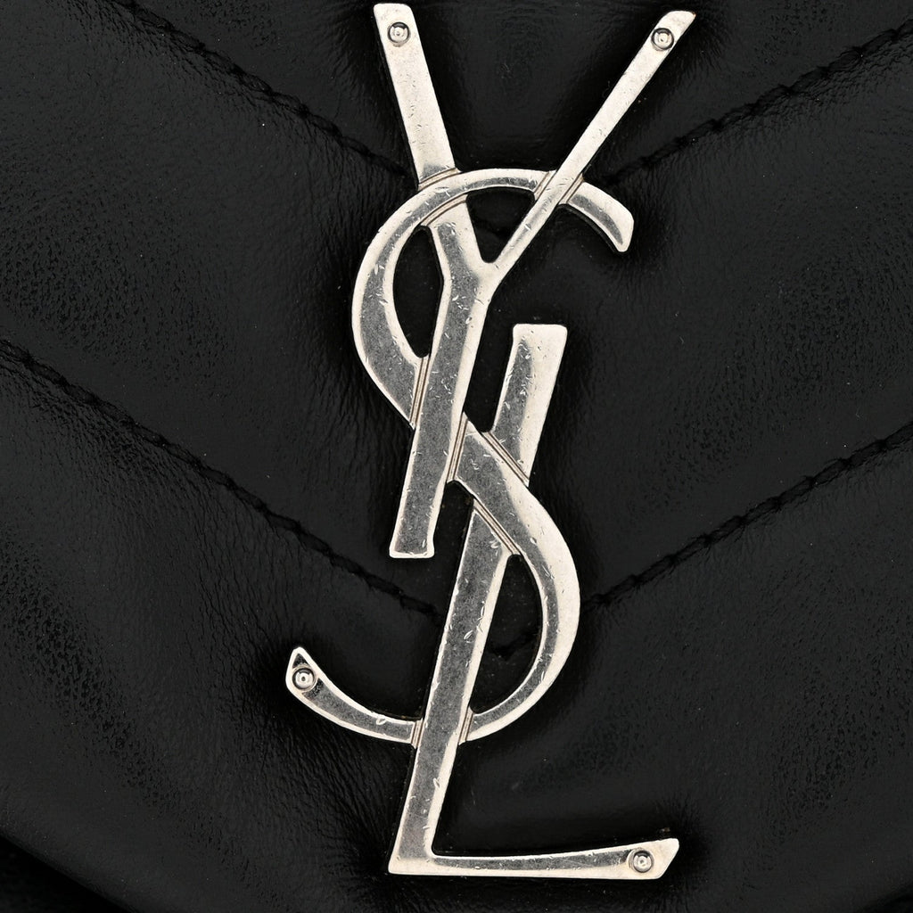 Calfskin Y Quilted Monogram Small Loulou Chain Satchel Black