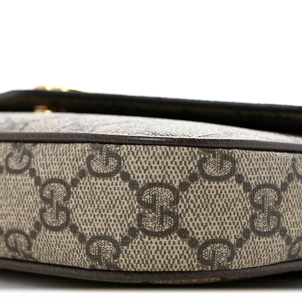 GG Supreme Monogram Textured Dollar Calfskin Web Mini Ophidia Envelope Shoulder Bag Beige Ebony New Acero
