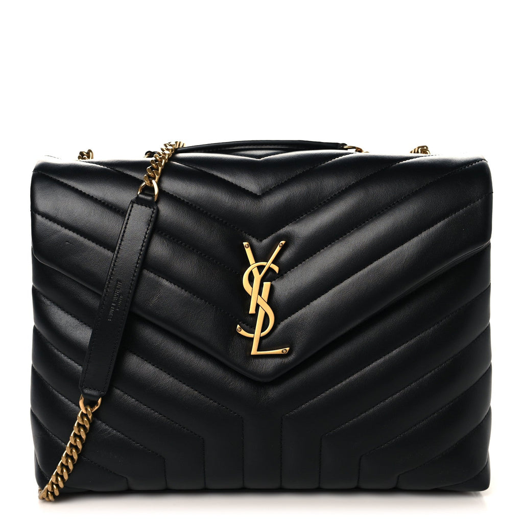 Calfskin Y Quilted Monogram Medium Loulou Chain Satchel Black