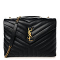Calfskin Y Quilted Monogram Medium Loulou Chain Satchel Black