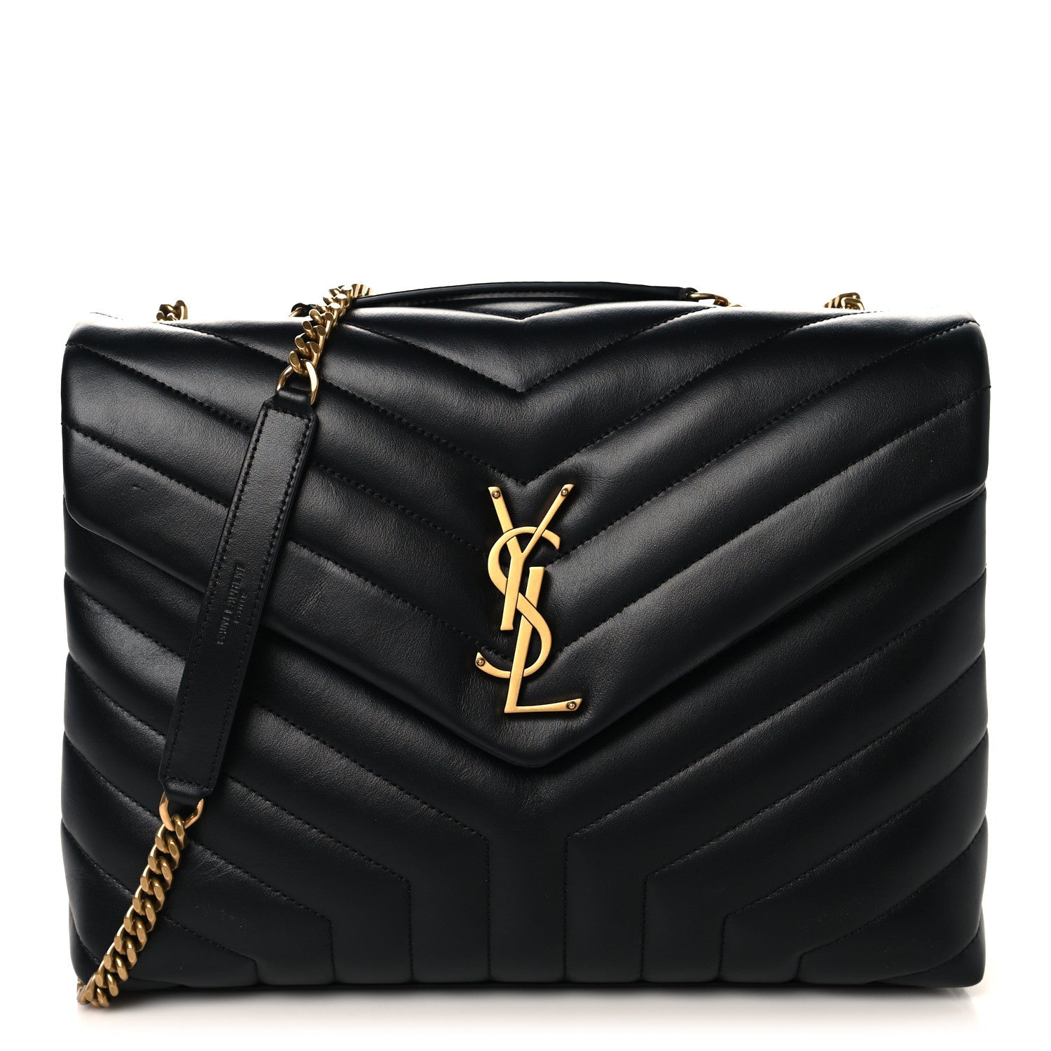 Calfskin Y Quilted Monogram Medium Loulou Chain Satchel Black