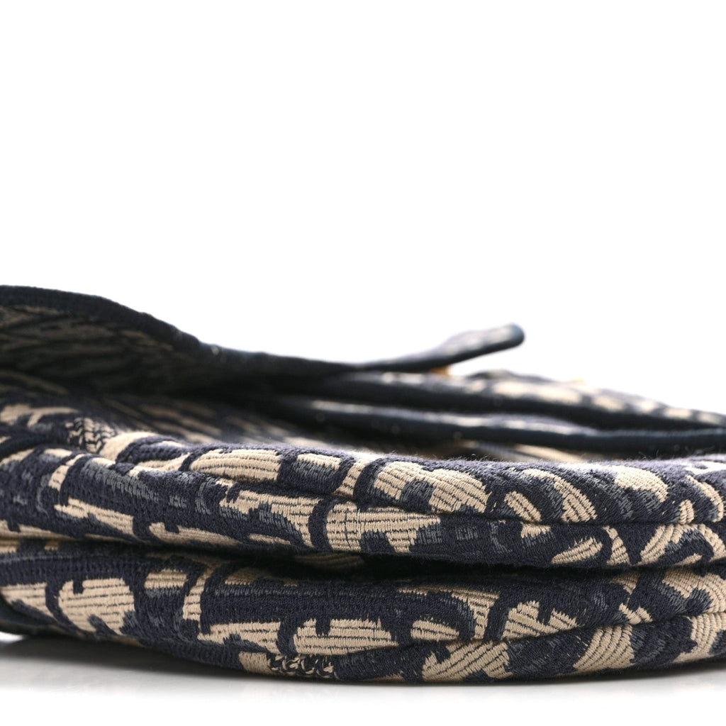 Oblique Embroidered Saddle Bag Blue