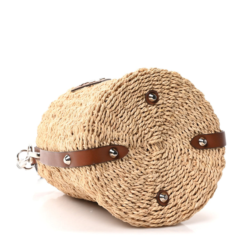 Paglia Vitello Woven Braided Bucket Bag Naturale Cognac