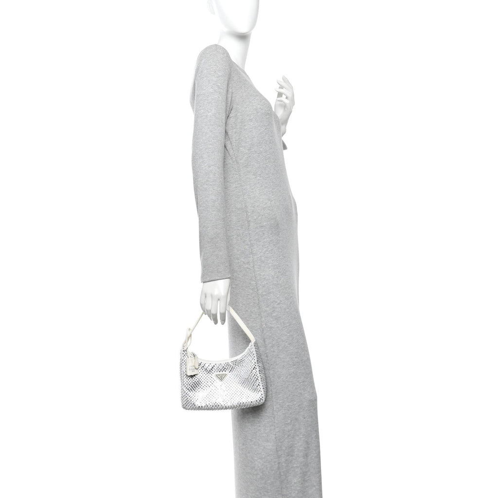 Satin Crystal Mini Re-Edition 2000 Bag White