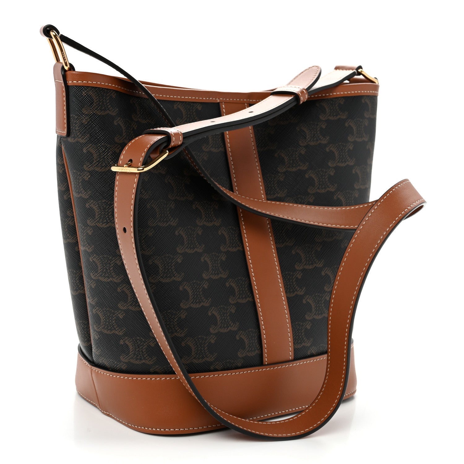 Triomphe Canvas Calfskin Small Bucket Bag Tan Tan