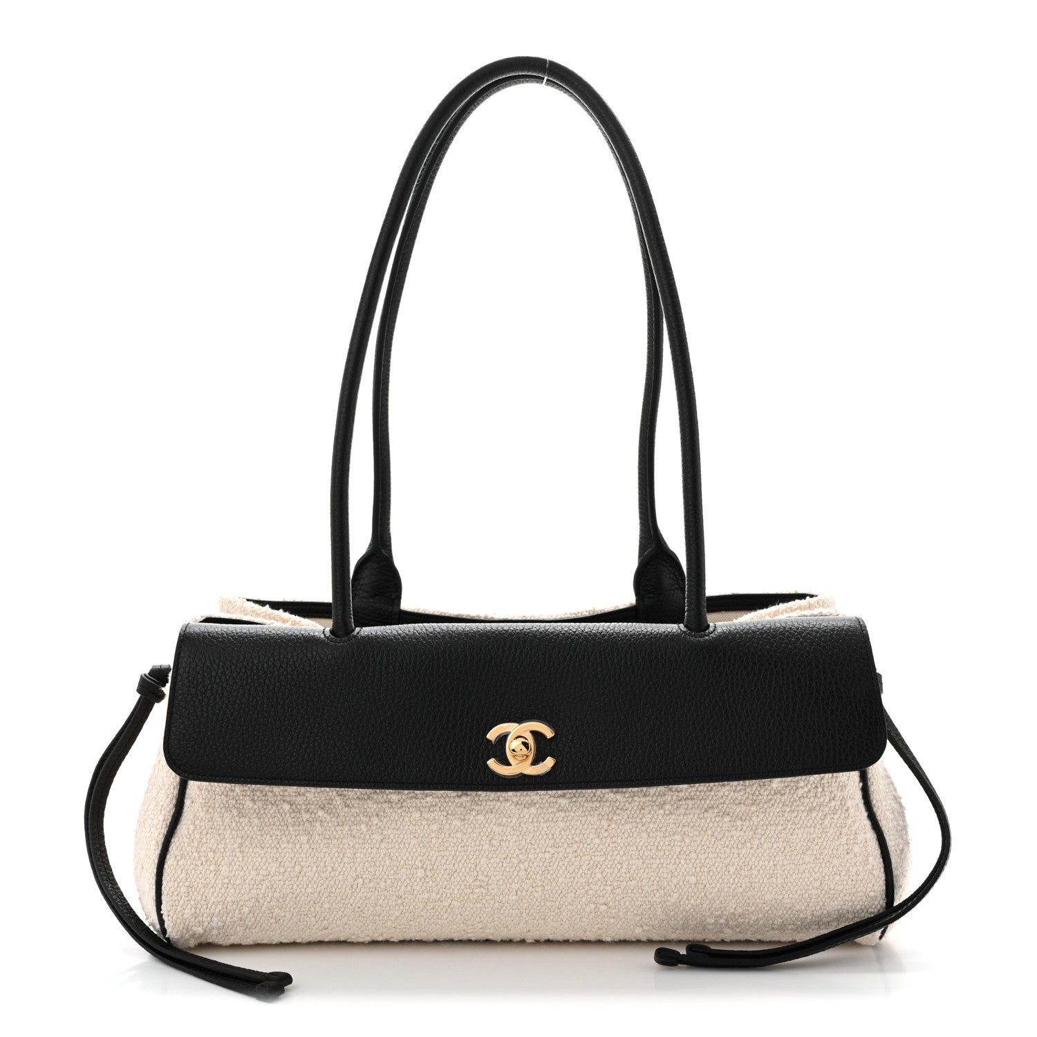 Grained Calfskin Boucle Urban Essentials Small Shopping Bag Ecru Black