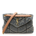 Denim Quilted Small Loulou Puffer Monogram Chain Satchel Blue Cinnamon