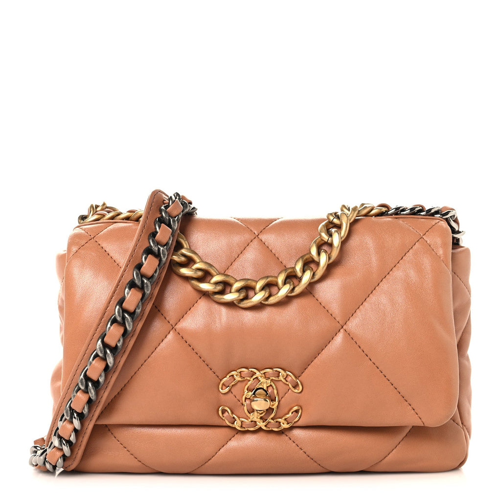 Lambskin Quilted Medium Chanel 19 Flap Brown