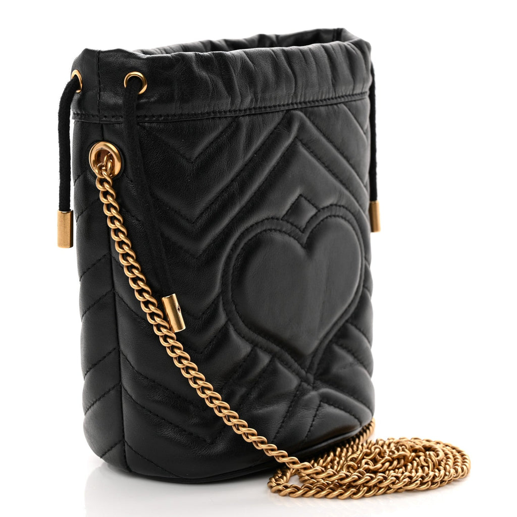 Calfskin Matelasse Mini GG Marmont 2.0 Bucket Bag Black