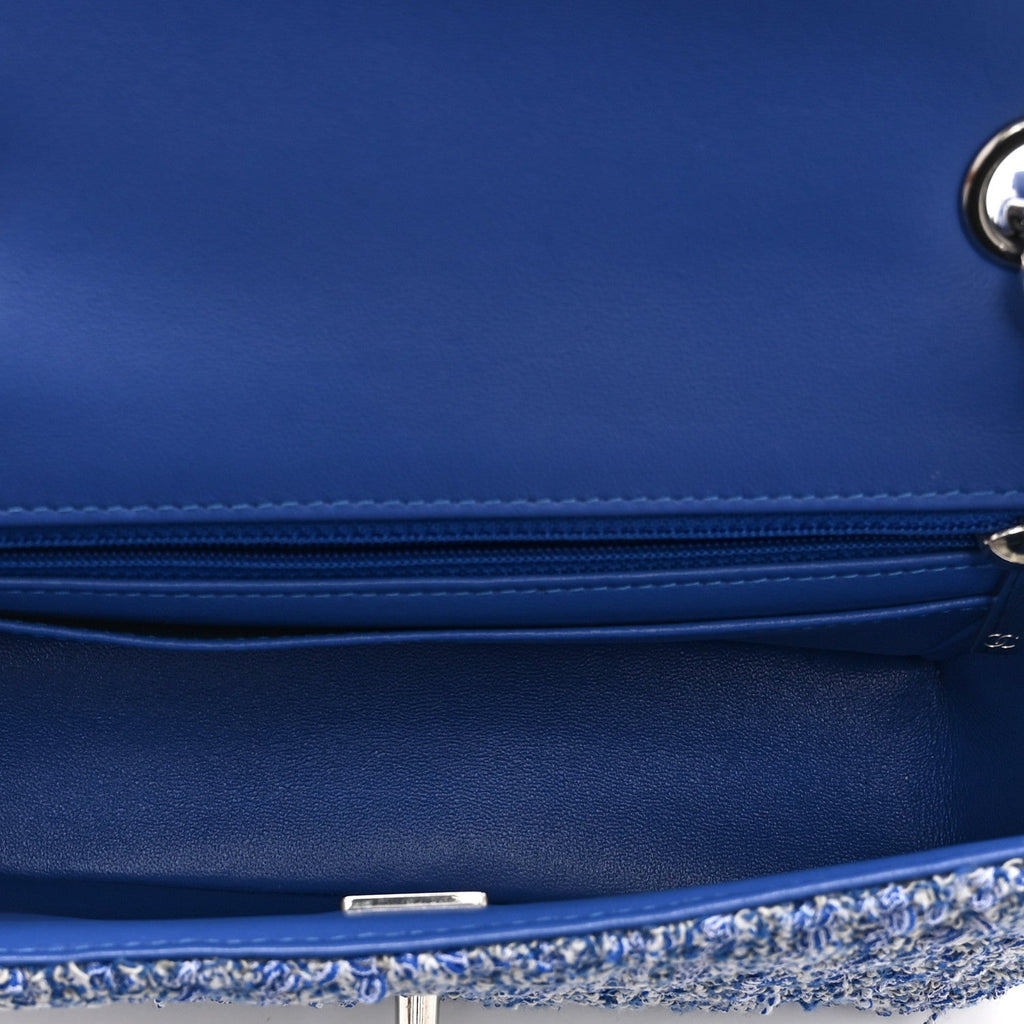 Tweed Quilted Mini Rectangular Flap Blue White
