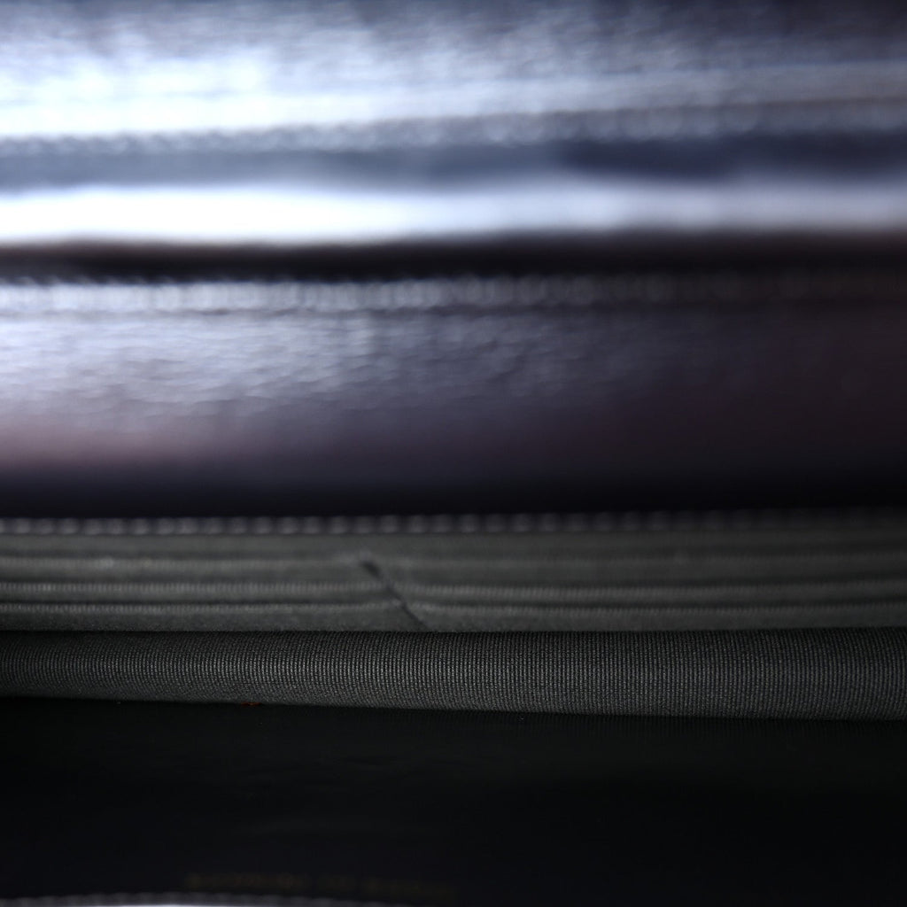 Metallic Calfskin Quilted Wallet On Chain WOC Navy Blue