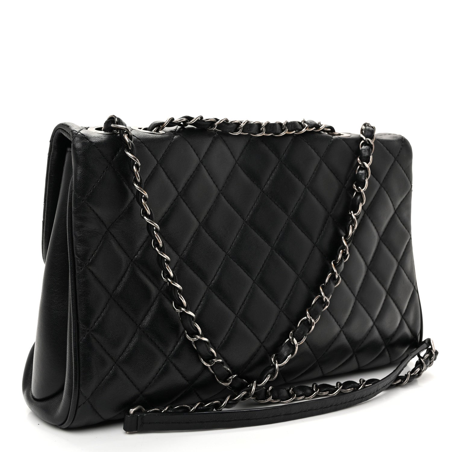 Calfskin Quilted Fold Up Again Flap Bag Black