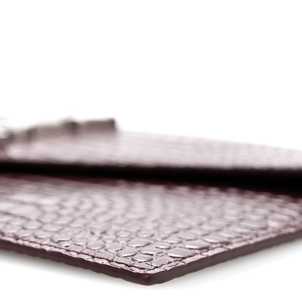 Calfskin Crocodile Embossed Uptown Monogram Clutch Rouge Legion
