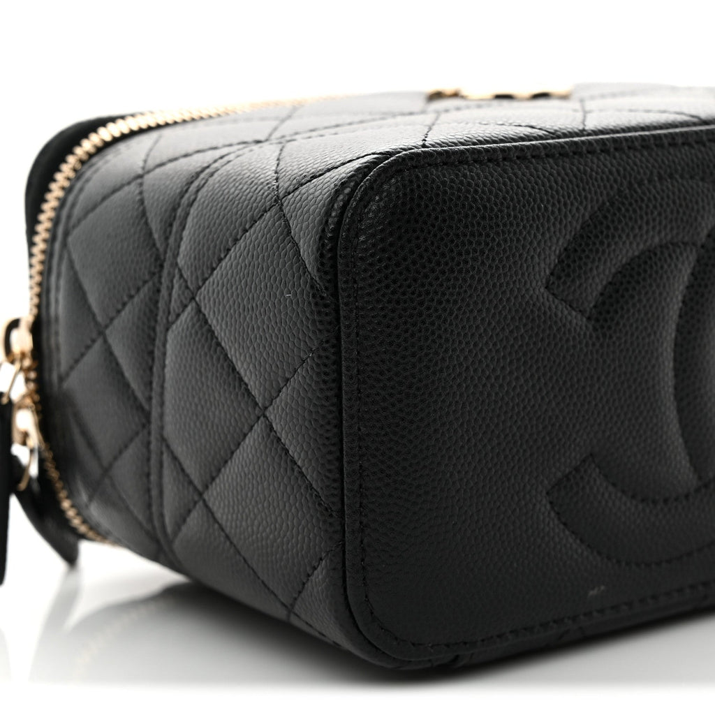 Caviar Quilted Trendy Handle Mini Vanity Black