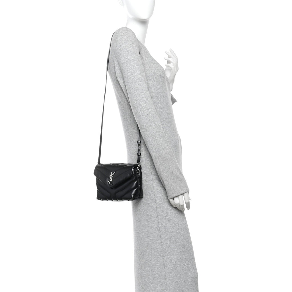 Calfskin Y Quilted Monogram Toy Loulou Crossbody Bag Black
