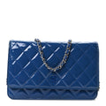 Patent Calfskin Quilted Wallet On Chain WOC Dark Blue