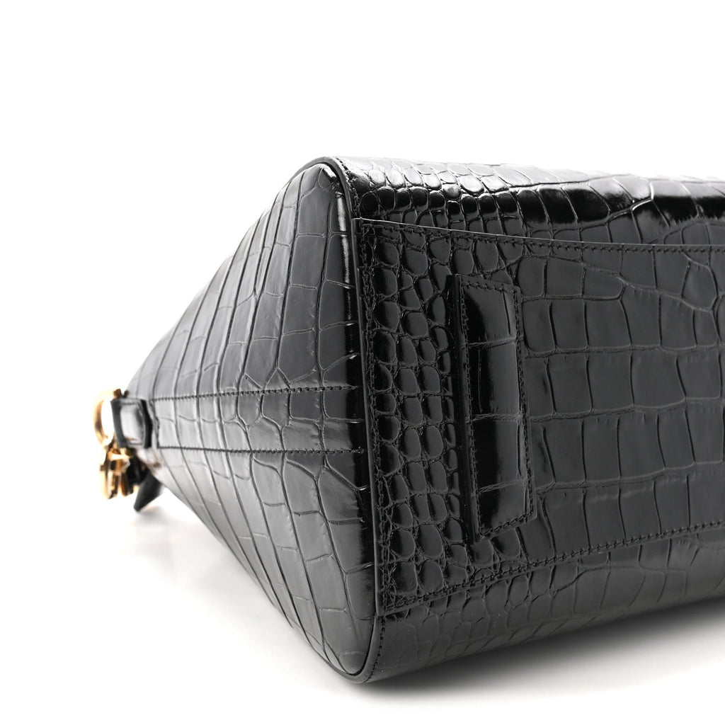 Calfskin Crocodile Embossed Small Antigona Black