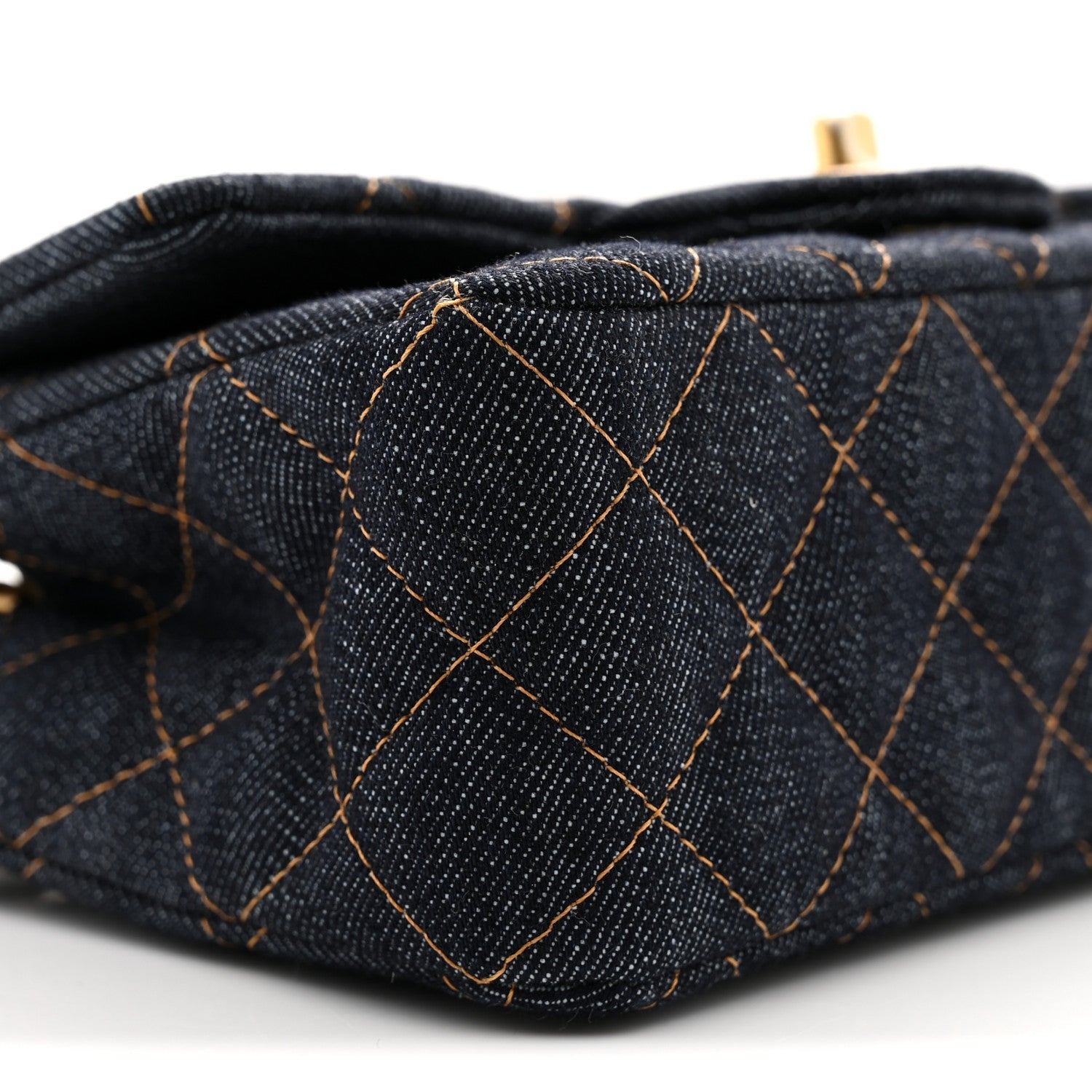 Denim Quilted Mini Rectangular Flap Dark Blue Orange