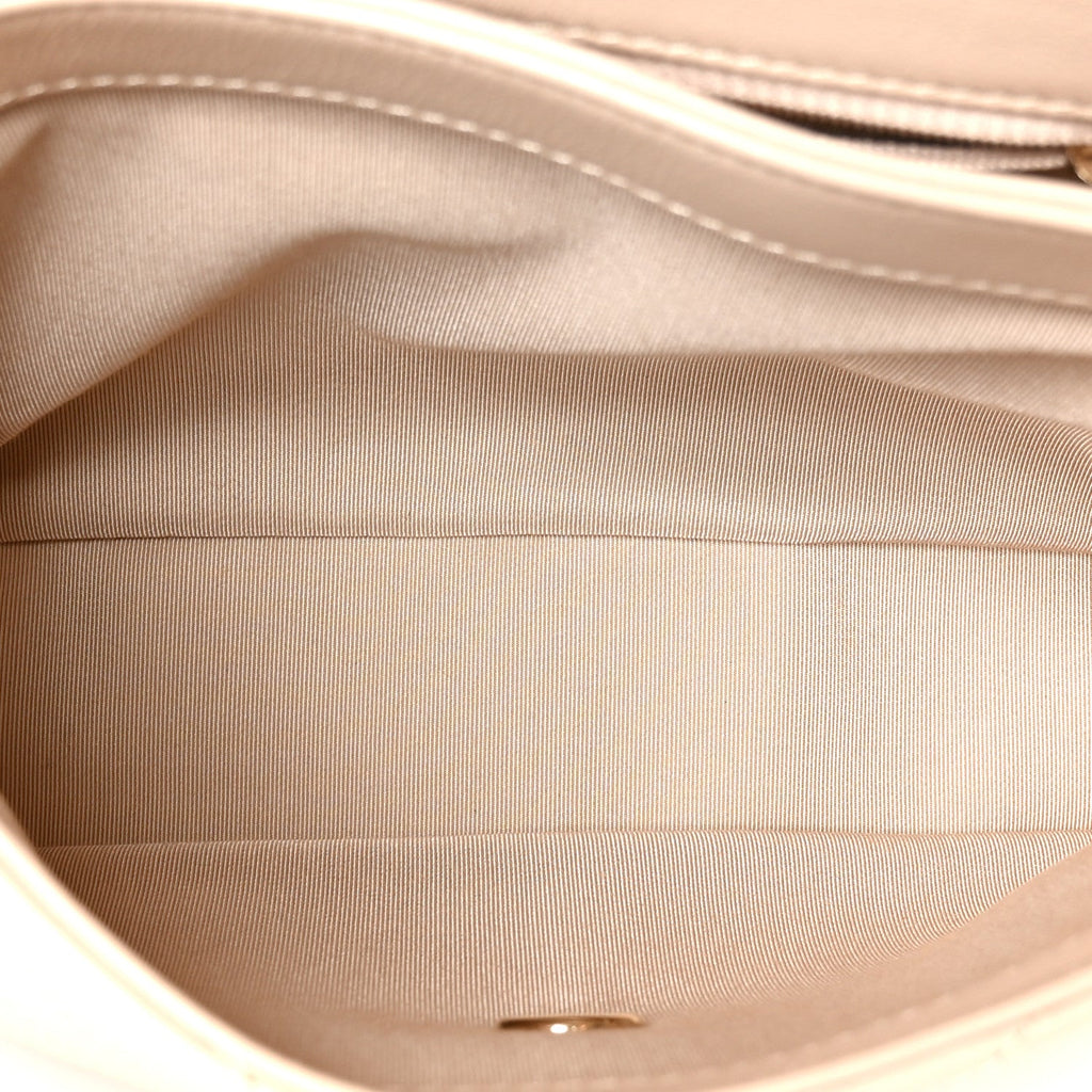 Grained Calfskin Stitched Small Chevron Chic Top Handle Flap Beige
