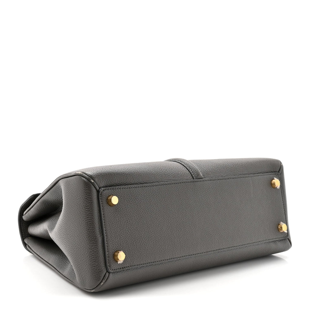 Grained Calfskin Classique Medium 16 Top Handle Bag Grey