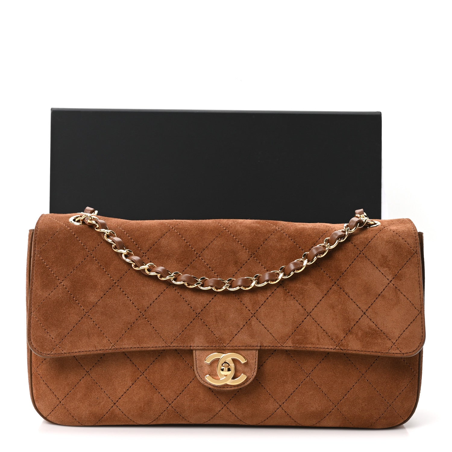 Suede Calfskin Small Souplissimo Maxi Flap Camel
