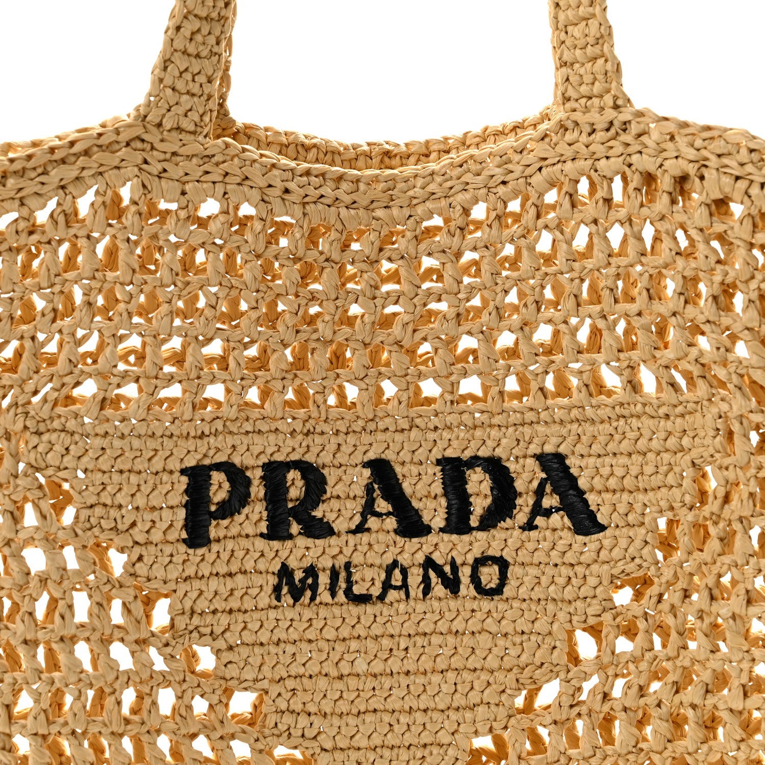 Yarn Raffia Effect Crochet Logo Embroidered Tote Bag Naturale
