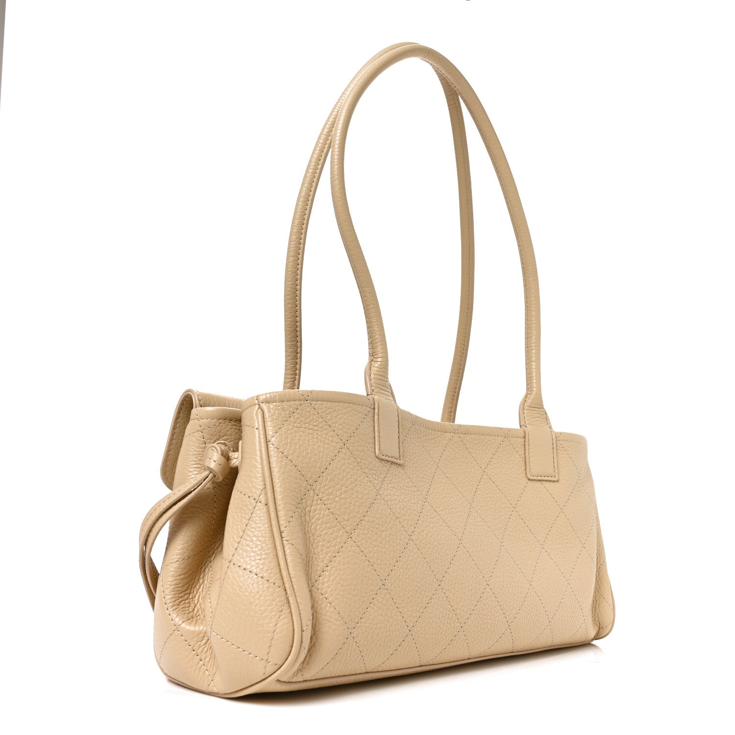 Grained Calfskin Stitched Urban Essentials Small Shopping Bag Beige