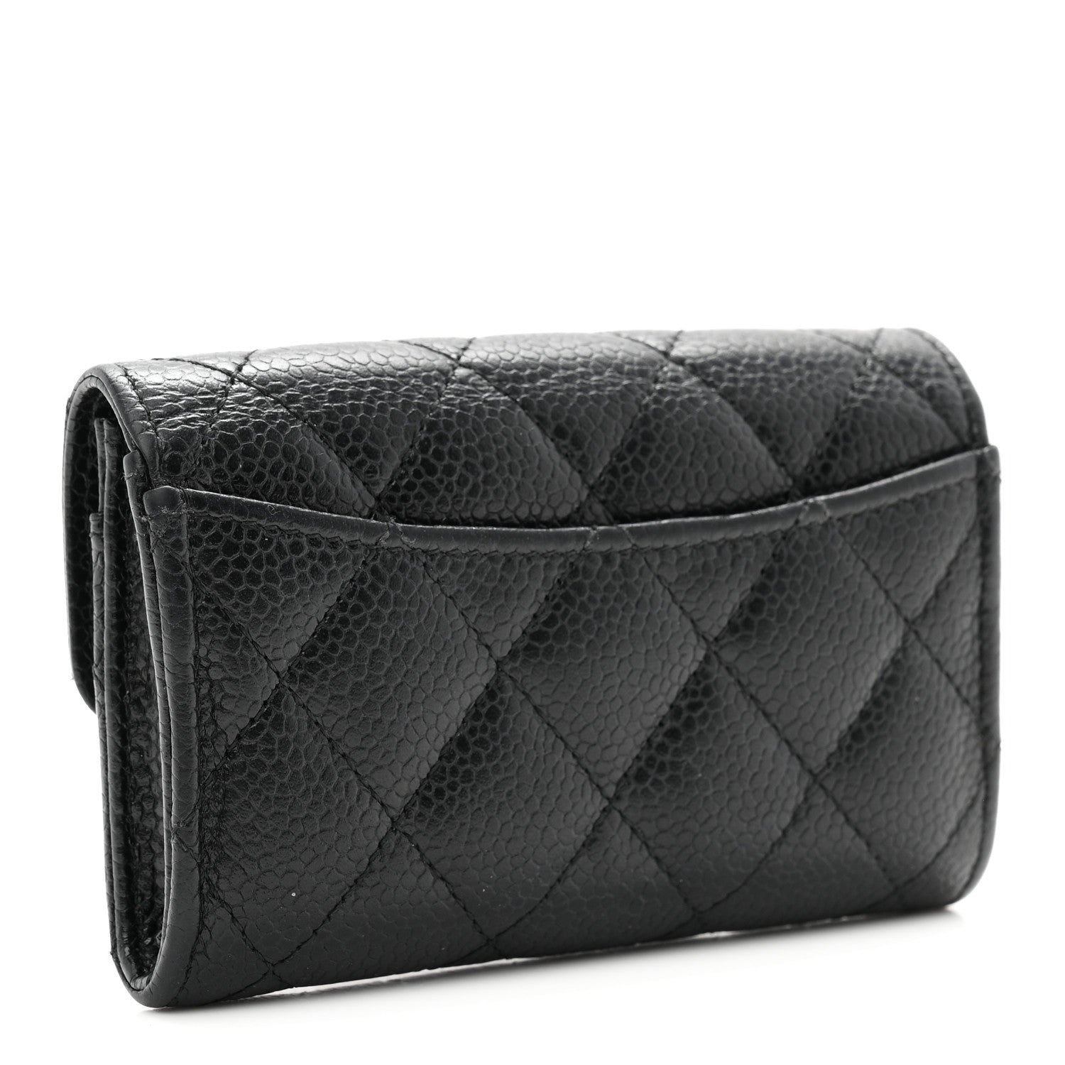 Caviar Quilted Flap Card Holder Wallet Black