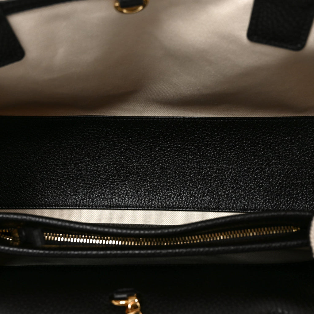 Grained Calfskin Boucle Urban Essentials Small Shopping Bag Ecru Black